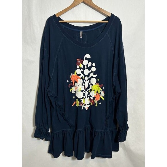 Free People FP Movement Spring Forward Tunic Sweater Dress XL Blue Embroidered - Picture 2 of 9